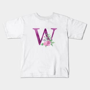 Floral Monogram W Beautiful Rose Bouquet Kids T-Shirt